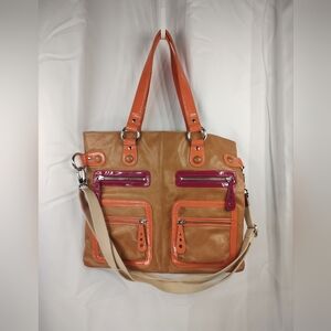 SOLD!Kate Landry Brown Leather Retro Purse with Orange Str